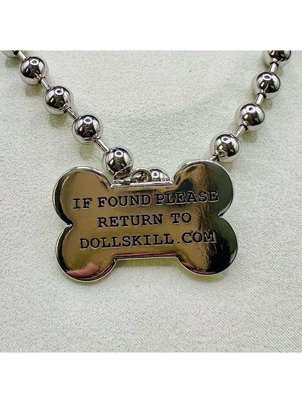 Dolls Kill Dog Bone Ball Chain Necklace Metallic - Picture 2 of 3